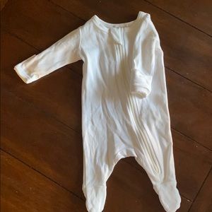 White newborn onesie with mittens
